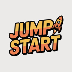 Dynamic jump start text with a rocket illustration symbolizing launch and new beginnings