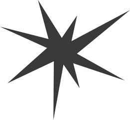 Irregular stars shape. Abstract random spiky spark. Geometric funky flash with rays. Black retro sparkle
