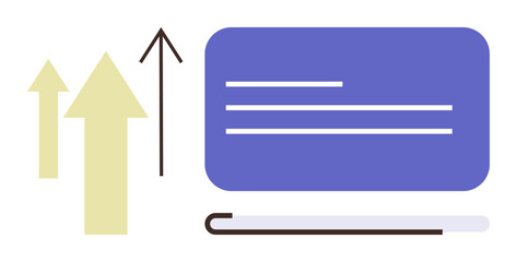 Upward beige and black arrows beside a lined purple board with a marker. Ideal for education, growth, success, innovation, training, strategy, and development themes as a simple flat metaphor