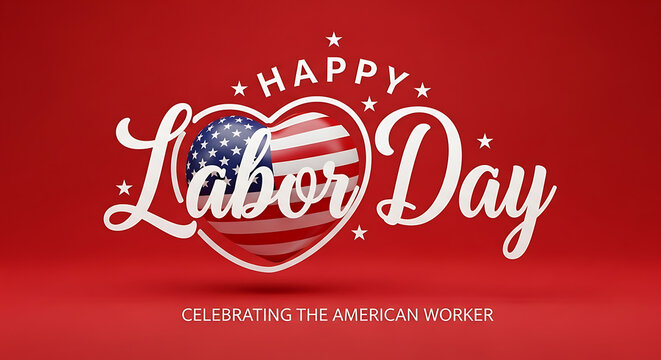 Celebrating Labor Day the American Worker with Heart Shaped US Flag