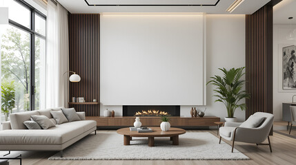 Contemporary living space with plain featureless wall, contemporary, living room, interior