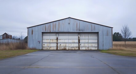 Fototapeta premium Photo of a large hangar with metal cladding warehouse 