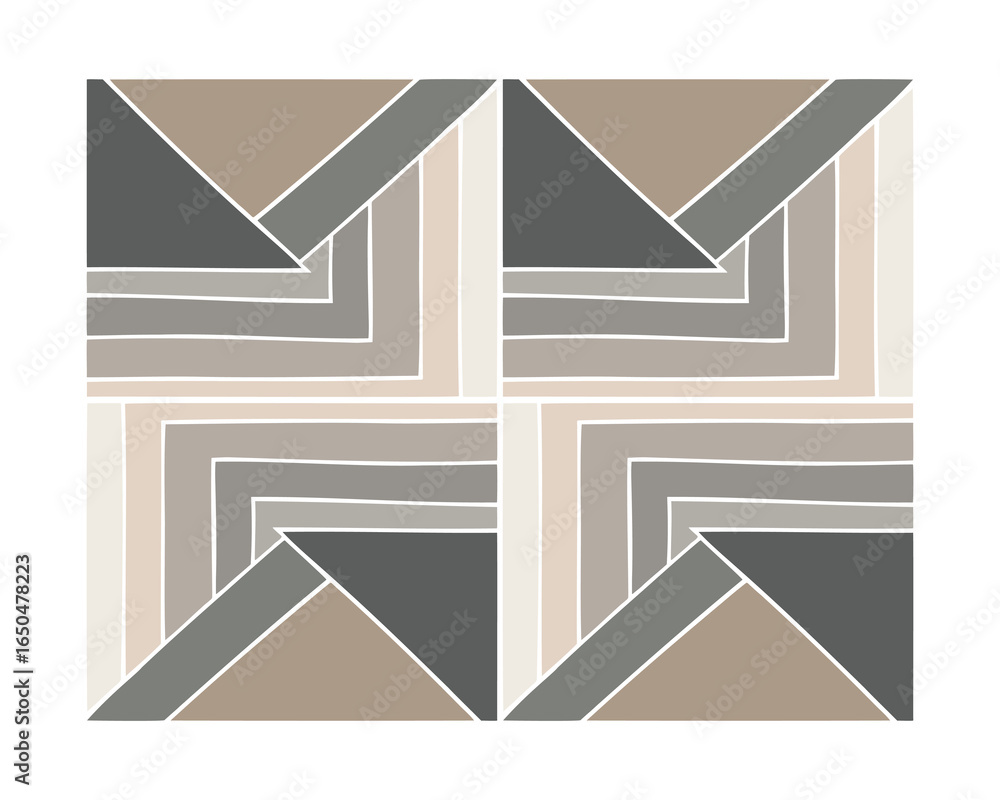 Poster Abstract geometric square pattern with triangle and corner elements in neutral brown and gray tones Vector Illustration.