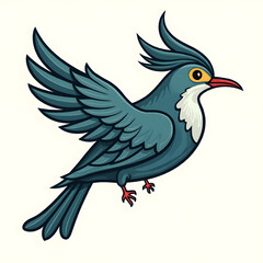 Fototapeta premium Teal Cartoon Bird with White Neck and Orange Beak