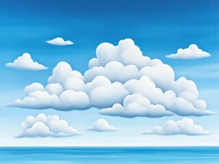 Fluffy clouds over calm ocean, sunny day, background for website or design