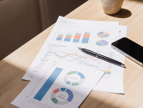 workplace of businessman, documents - Powered by Adobe