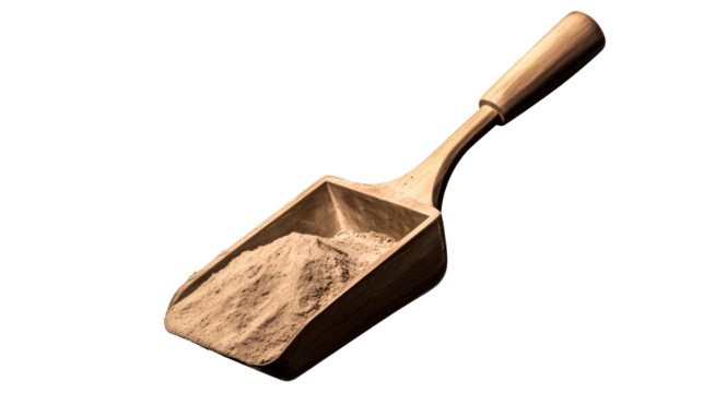 Wooden Scoop Filled With Fine Powder on Transparent Background