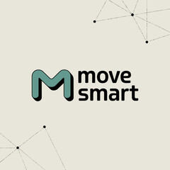 Modern abstract logo design featuring the letter m and the words move smart in a clean and minimalist style with subtle background elements