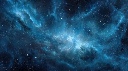 Fototapeta premium Cosmic nebula with glowing stars and abstract light effects in deep blue space, creating a mystical universe atmosphere for digital art and technology backgrounds