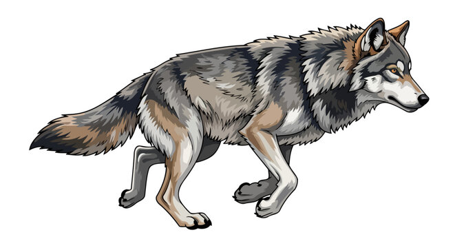transparent background vector illustration of a running grey wolf