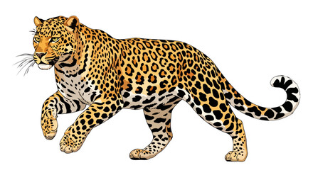 Fototapeta premium powerful leopard illustration transparent background for design projects