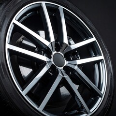 Fototapeta premium Sleek alloy wheel against dark background