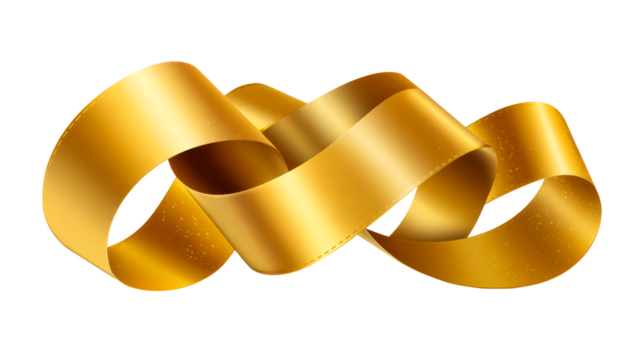 Gold ribbon curl on transparent background