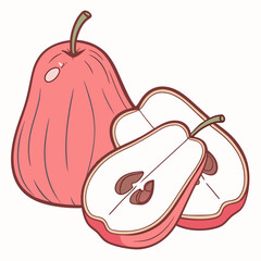 malay rose apple on white background 