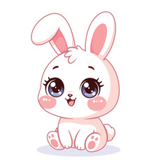 Cute Kawaii Bunny Rabbit Cartoon Vector Illustration.