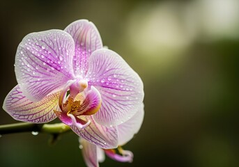 Delicate Dew-Kissed Orchid Bloom in a Warm Conservatory
