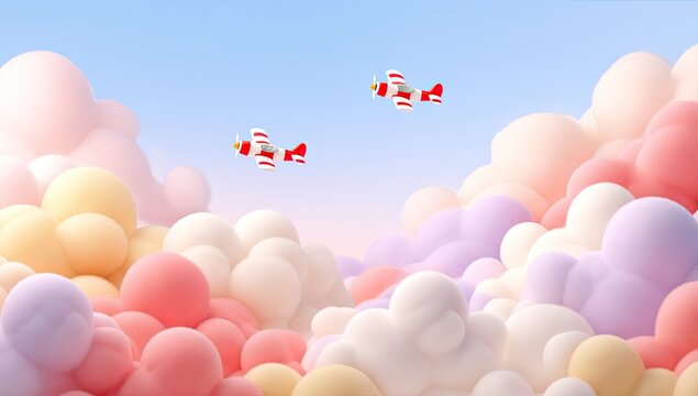 Pastel cloudscape with toy planes