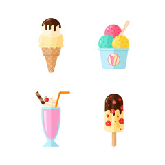 Variety of Delicious Ice Cream Treats Cones Cups Milkshakes and Popsicles