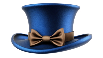 Classic blue felt top hat vintage fashion accessory isolated on white background