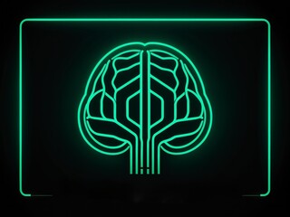 Modern minimalist AI brain logo with neon emerald green gradients, glowing circuit patterns, geometric neural lines, perfect symmetry, scalable vector style