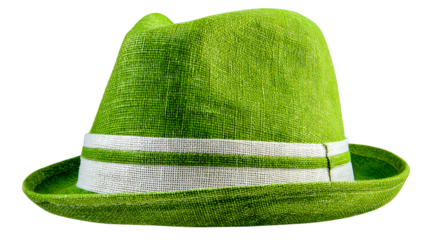 Vibrant Green Textured Fedora Hat with White Stripe Detail
