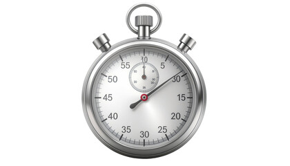 Classic silver stopwatch measuring time and speed isolated on white background