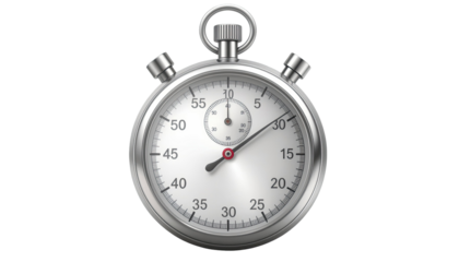Classic silver stopwatch measuring time and speed isolated on white background
