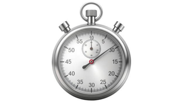 Classic silver stopwatch measuring time and speed isolated on white background