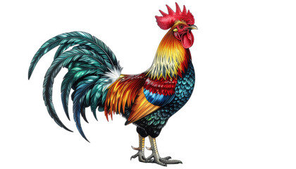 Fototapeta premium Colorful rooster farm bird animal isolated on white background