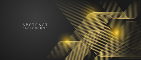 Black and gold abstract background with 3D geometric shapes and glowing highlights, modern futuristic design for technology, finance, luxury branding, and advertising.