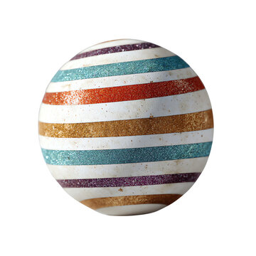 3d ornament ball with glitter and stripes, centered object, clay style
