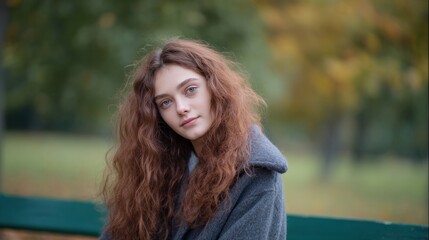 Obraz premium Autumn whispers surround an introspective young Caucasian woman, evoking Samhain mystique and the quiet grace of Hygge