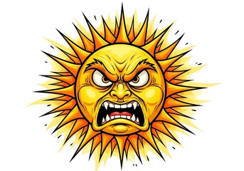 Fototapeta premium Angry Sun Face Illustration Fierce Expression Graphic Design.
