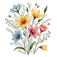 Fototapeta premium Colorful Flowers Illustration with Blooming Lilies and Buds