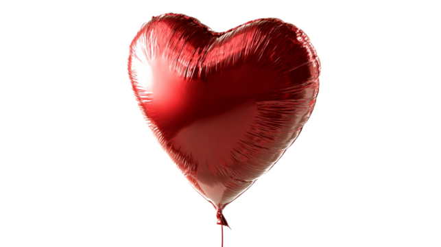 Red metallic heart shape balloon floating with string