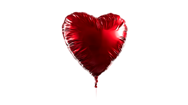 Red Heart Shaped Balloon on Transparent Background