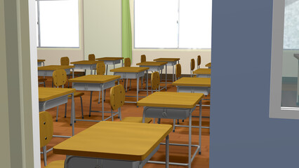 アニメーションの背景に使える教室の風景（窓の外が透明ですので、好きな景色が設置できます）