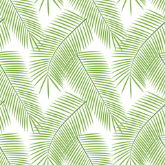 Green seamless pattern of palm leaves for universal use.