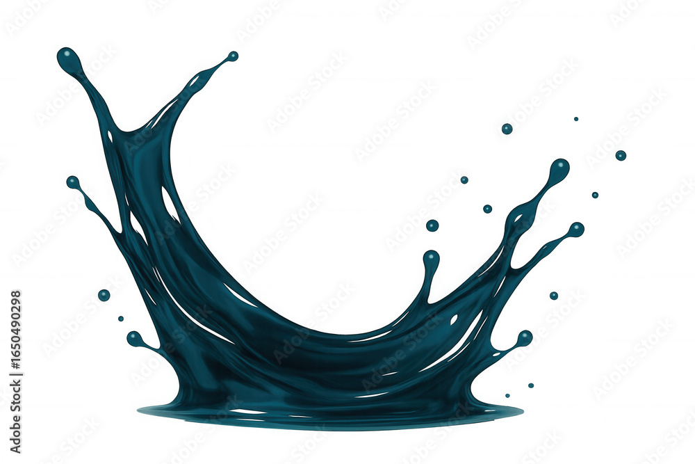 Poster teal liquid splashing and creating droplets on a transparent background, perfect for adding a touch 