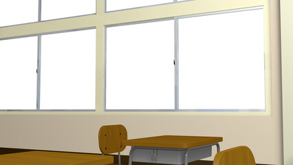 アニメーションの背景に使える教室の風景（窓の外が透明ですので、好きな景色が設置できます）