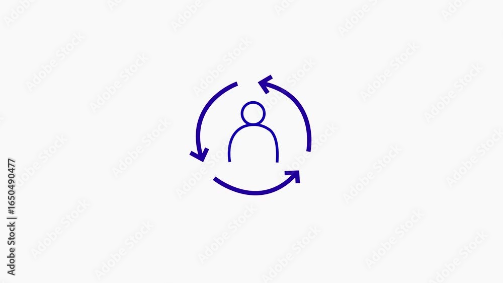 Poster neon animation of a person's avatar icon with an upward arrow . glowing neon man icon with rising ar