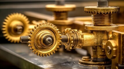 Intricate golden gears and cogs showcase precision engineering and horology mechanics