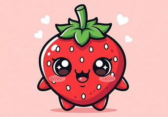 Obraz premium Adorable Kawaii Strawberry Character Illustration.