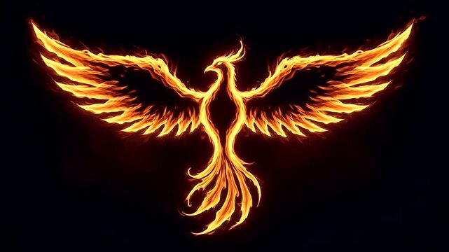 Fiery phoenix bird silhouette