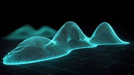 Abstract teal 3D wave form on grid