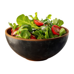 Fresh 3D Salad Bowl with Greens and Tomato, Isolated on Transparent White Background
