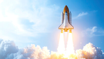 Fototapeta premium Rocket Launches Into Abstract Sky With Smoke Generative AI