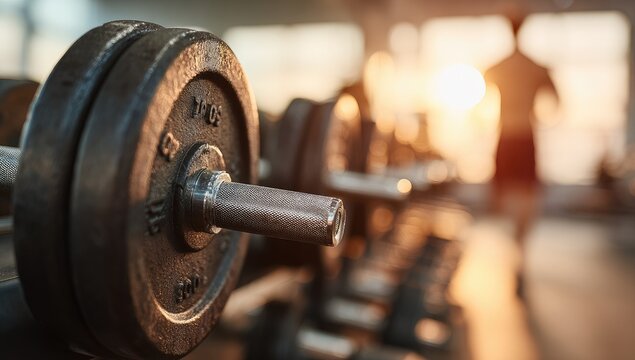 Close-up of dumbbells in a gym - Powered by Adobe