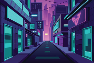 Cyberpunk Alley Reflective Surfaces Vibes