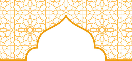 Gold islamic ornamental border. Arabic ornament frame border for eid, ramadan event. Vector illustration.